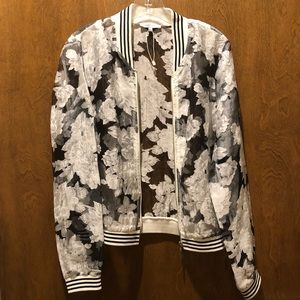 Sheer White and Black Floral Bomber Jacket